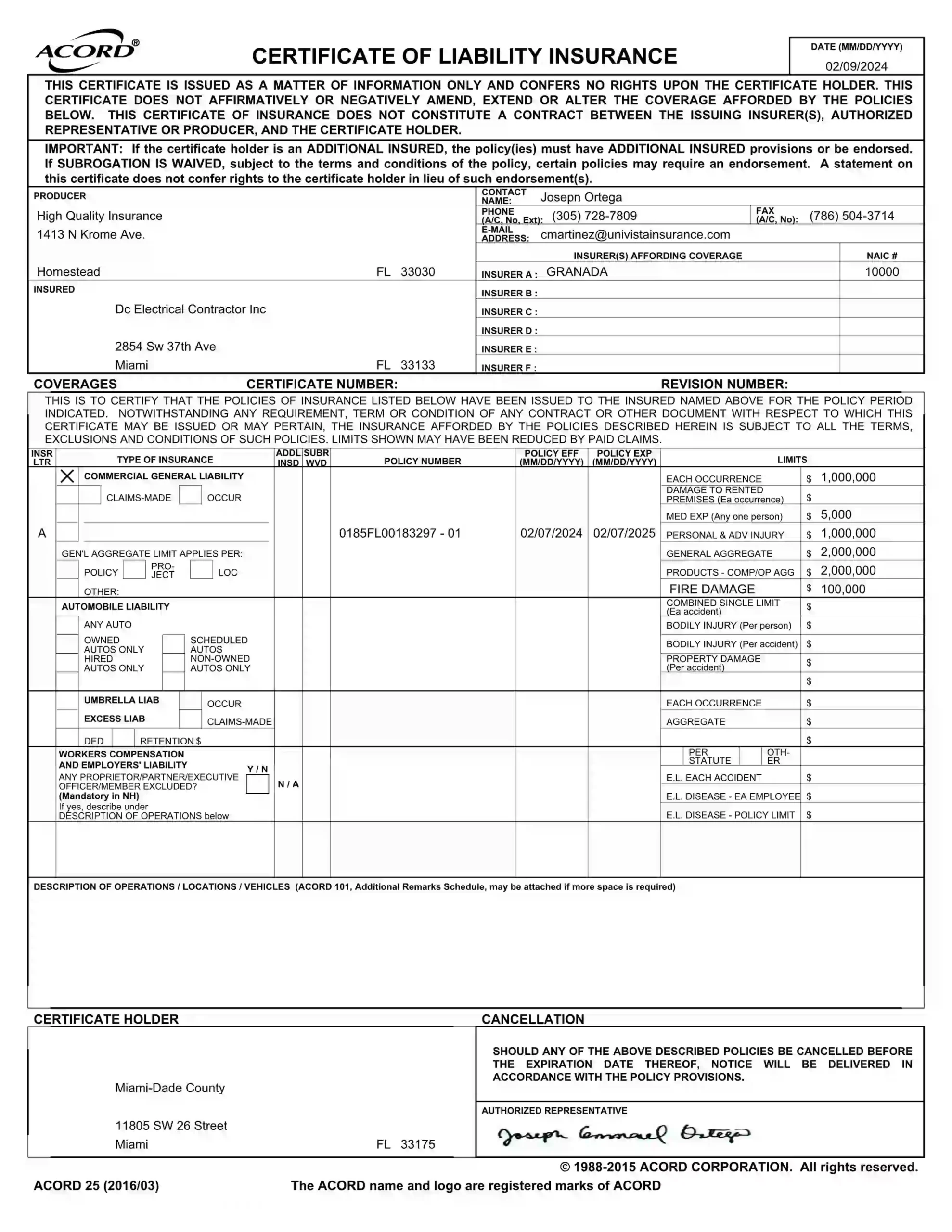 ABOUT US CERTIFICATE OF LIABILITY INSURANCE